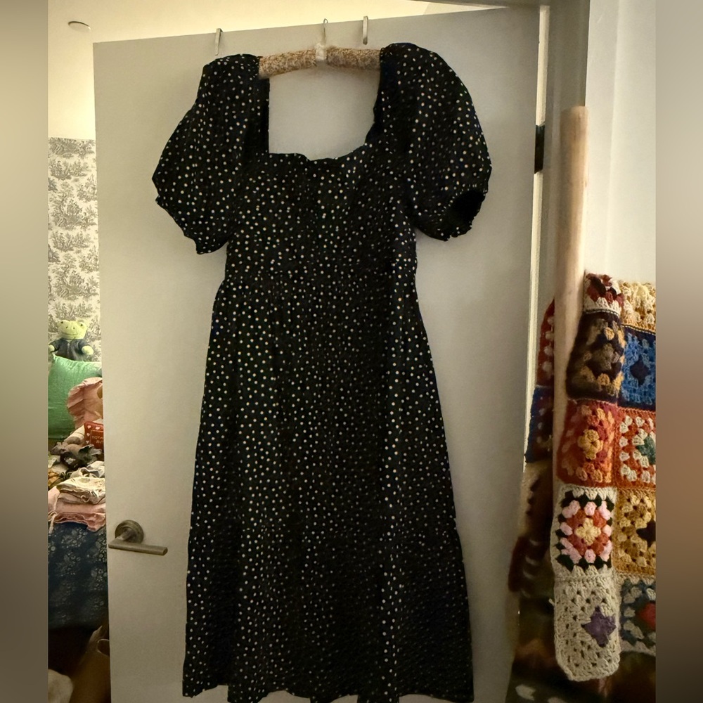 The A&F Emerson Poplin Puff Sleeve Midi Dress Polka Dot - XL